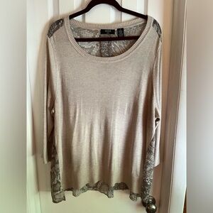 Verve Ami Women 3X Snakeskin Print Back. Beige 3/4 Sleeves. High Low Hem
